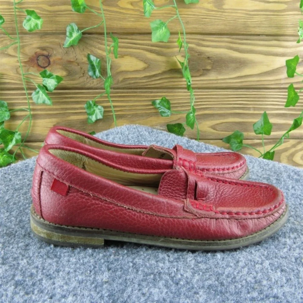 Marc Joseph New York Boys Penny Loafer Shoes Red Leather Slip On Size T 11.5 Med